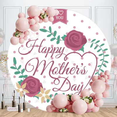 Aperturee Rose Pink Floral Round Happy Mothers Day Backdrops