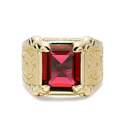 10K Gold Emerald Cut Custom Ring Gemstone Anniversary Rings for Men