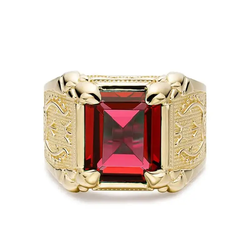 10K Gold Emerald Cut Custom Ring Gemstone Anniversary Rings for Men