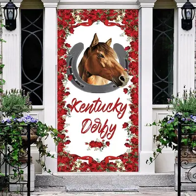 Kentucky Derby Horse Racing Red Roses Door Cover - Aperturee