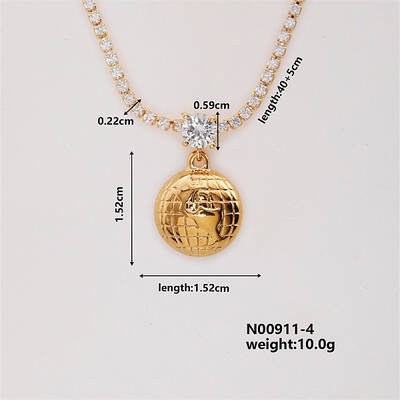 Fashion Brass Rhinestones Earth Pendant Necklace for Women