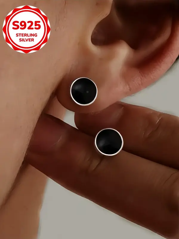 925 Sterling Silver Fashion Round Stud Earrings for Men & Women, Fashion Ear Jewelry for Party Decor, Trendy All-match & Exqu...