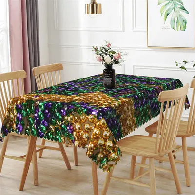 Green Purple Sparkle Light Ball Rectangle Tablecloth - Aperturee