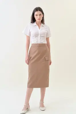 Cargo Midi Column Skirt - Latte | Size: XS
