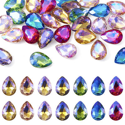 70Pcs 7 Colors Pointed Back Glass Rhinestone Cabochons