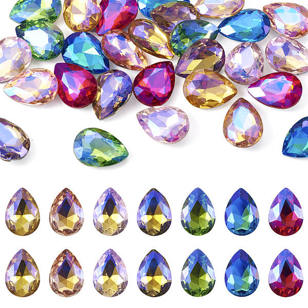 70Pcs 7 Colors Pointed Back Glass Rhinestone Cabochons