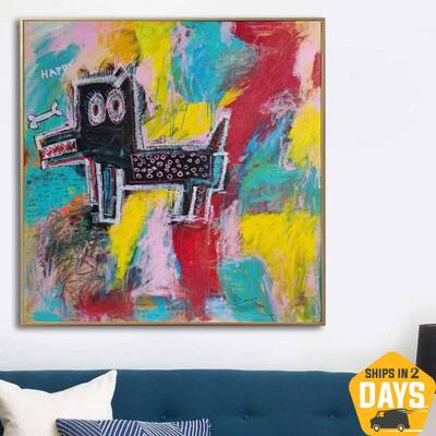 Huge Colorful Paintings On Canvas Dog Painting Animal Wall Art Dog Artwork Modern Paintings Acrylic Wall Art Office Decor | S...