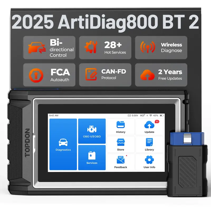 TOPDON AD800BT 2 OBD2 Scanner, Bi-Directional Control  Full Systems Automotive Scan Tool with 28+ Services, Injector Coding, ...