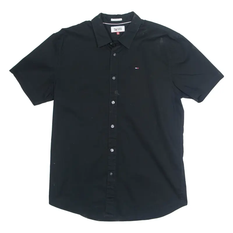 TOMMY HILFIGER Slim Fit Mens Plain Shirt Black XL