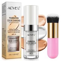 Aliver Magic Color Changing Liquid Foundation 30ml & Pink Makeup Brush, Soft Matte Makeup Lasting, Efficient Concealer, Silky...