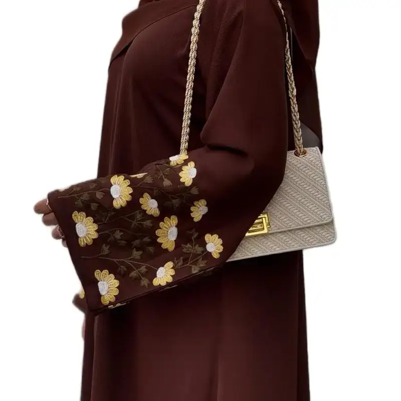 Dubai Abaya with Floral Embroidery and Gold Accents - Fashionable Women's Wear