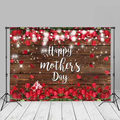 Wooden Rad Roses Gift Mothers Day Backdrop For Party - Aperturee