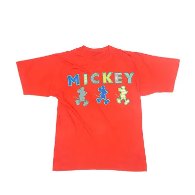 Mickey Mouse Embroidered Euro Disney T-Shirt Red Short Sleeve Womens M