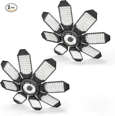 2Pack Garage Light uper Bright 6500K Garage Lights Ceiling Led w/ 8 Deformable Panels Compatible for E26/E27 Garage Light Soc...