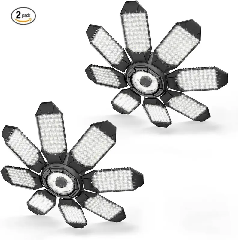 2Pack Garage Light uper Bright 6500K Garage Lights Ceiling Led w/ 8 Deformable Panels Compatible for E26/E27 Garage Light Soc...