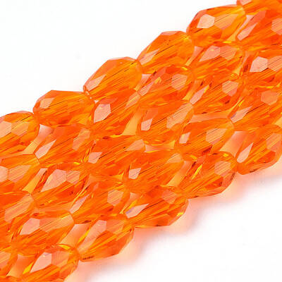 Dark Orange Faceted Glass Teardrop Beads Strands