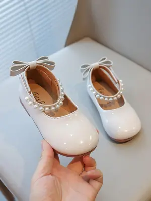 Girl's Solid Color Bow Decorated PU Leather Flats, Cute Comfortable Breathable Flat Shoes for Daily Wear, Fashionable Shoes f...