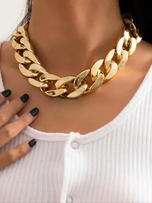 Women's Street Style Colorful Chunky Chain Necklace, Casual Trendy Chunky Chain Necklace, Fashionable Jewelry for Daily & Par...