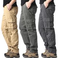 6 Pocket Loose Overalls Men Outdoor Sports Jogging Tactical Pants Elastic Waist Pure Cotton Casual Work Pants