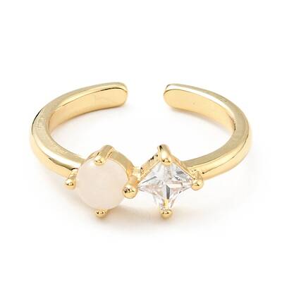 Clear Cubic Zirconia & Glass Rhombus Open Cuff Ring