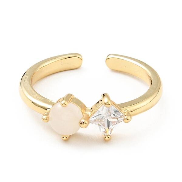 Clear Cubic Zirconia & Glass Rhombus Open Cuff Ring