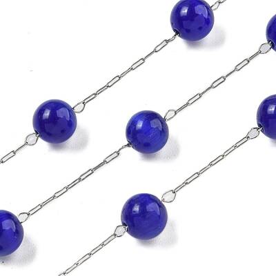 304 Stainless Steel with Glass Cat Eye Link Chains