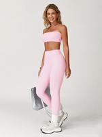 Women's Solid Color Crop Tube Top & High Waist Leggings Sports Set, Casual Comfy Breathable Two-piece Set for Yoga Gym Workou...