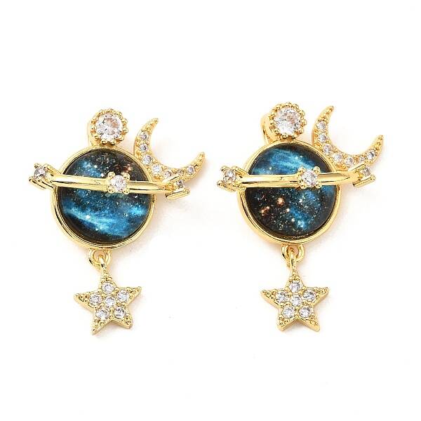 Brass Micro Pave Cubic Zirconia with Glass Pendants
