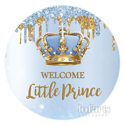 Aperturee Blue Welcome Little Prince Round Baby Shower Backdrop | Circle Background For Party | Round Backdrop Cover Diy | Ba...