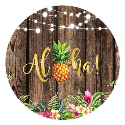Aperturee Pink Floral Brown Wood Alha Round Birthday Party Backdrop | Custom Circle Backdrop Birthday | Round Backdrop Fabric...
