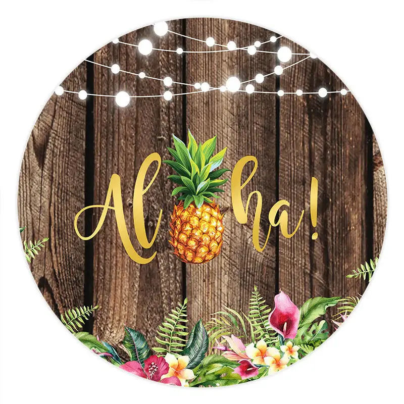 Aperturee Pink Floral Brown Wood Alha Round Birthday Party Backdrop | Custom Circle Backdrop Birthday | Round Backdrop Fabric...