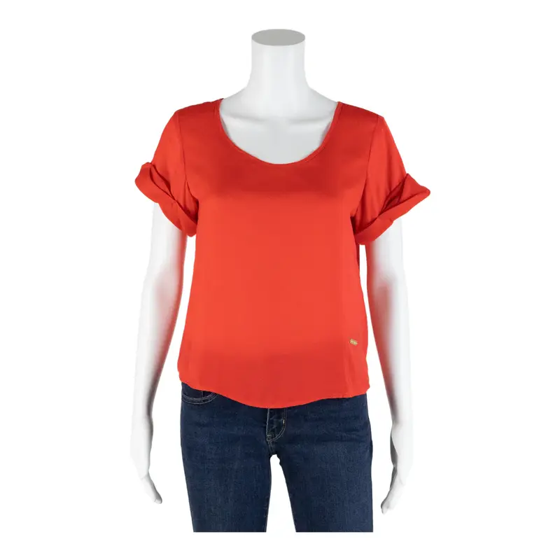 ONLY Open Back Blouse Red Short Sleeve Womens S