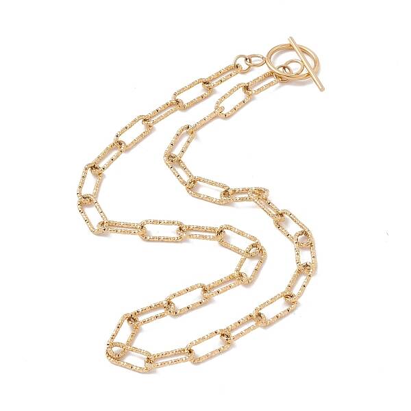 304 Stainless Steel Textured Paperclip Chains Necklace for Women