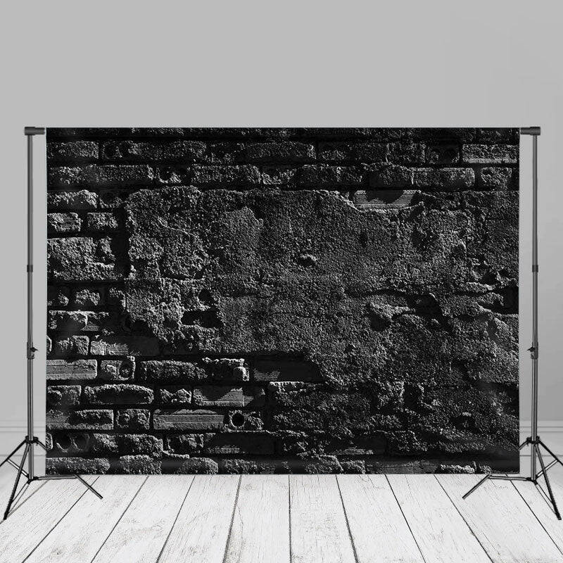 Gloomy Black Brick Wall Portrait Photo Backdrop - Aperturee