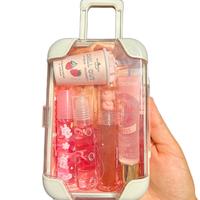 Mini Suitcase Lipgloss Bundle - 5 Random Lip Glosses + Lip Balm & Lip Oil with Scrunchie | Glossy Pink Makeup Set for Teens -...