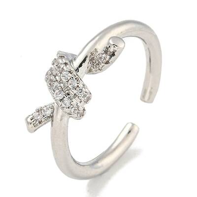 Rack Plating Brass Micro Pave Cubic Zirconia Knot Open Cuff Rings for Women