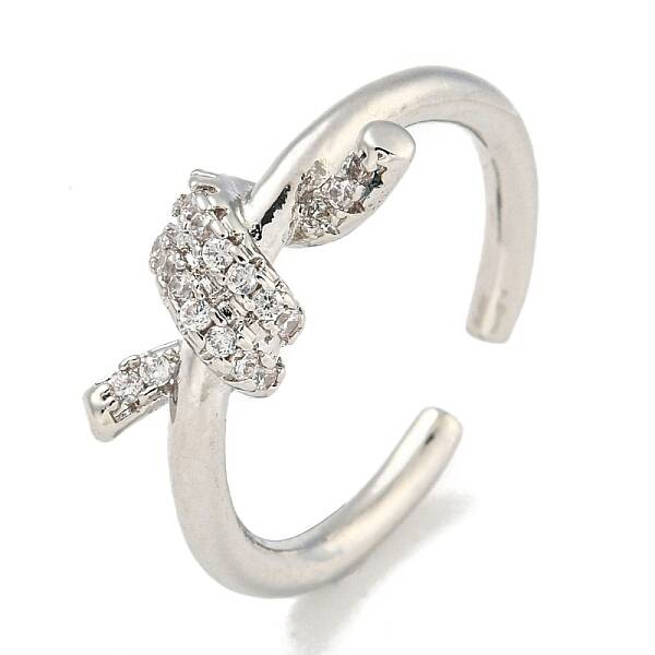 Rack Plating Brass Micro Pave Cubic Zirconia Knot Open Cuff Rings for Women