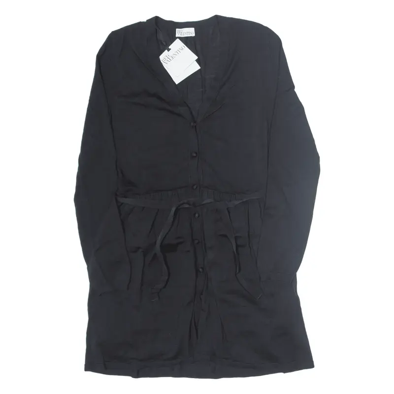 VALENTINO RED Belted Tulle Fit & Flare Dress Black Wool Knit Long Sleeve Knee Length Womens UK 10