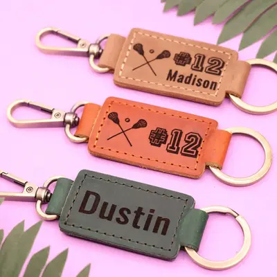 Leather Lacrosse Keychain with Heavy Duty Ring and Clasp , Real Leather, Same Day Shipping, Free Shipping US