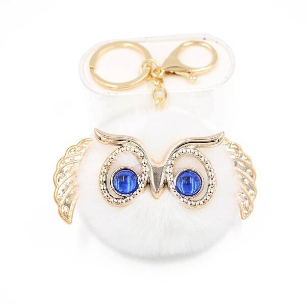 Cute Pompom Fluffy Owl Pendant Keychain