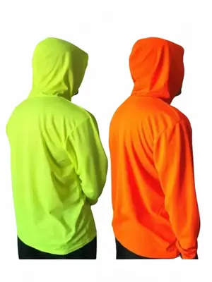 2 SHIRT PACK Hi Vis Long Sleeve Safety Shirt With Hoodie, Quick Dry Polyester Birdeye mesh / Ultra lightweight hoodie shirt R...