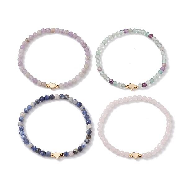 Natural Mixed Gemstone Round Beaded Stretch Bracelets