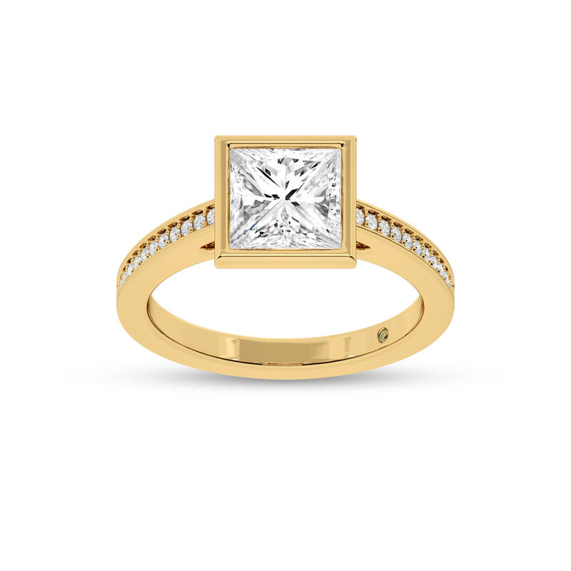 Lyra Pavé Set Half Coverage Bezel Princess Cut Lab Grown Diamond Engagement Ring | 14K Yellow Gold 1 1/10 CT. TW.