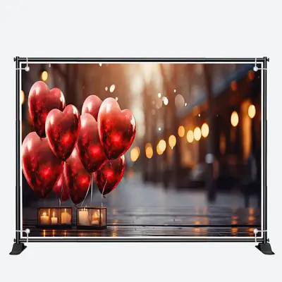 Red Heart Balloon Street Lights Scene Bokeh Backdrop - Aperturee