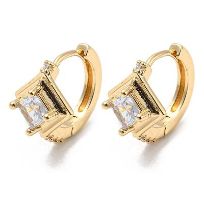 Brass with Clear Cubic Zirconia Hoop Earrings