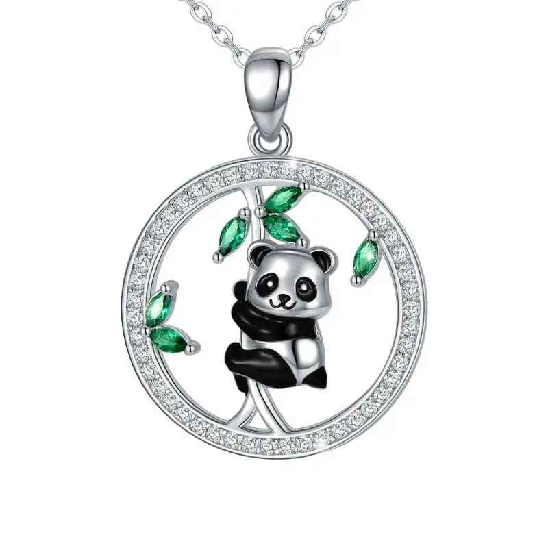 Sterling Silver Cubic Zirconia Panda Pendant Necklace