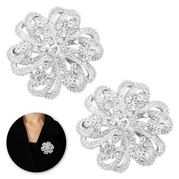2Pcs Crystal Rhinestone Flower Brooch Pins