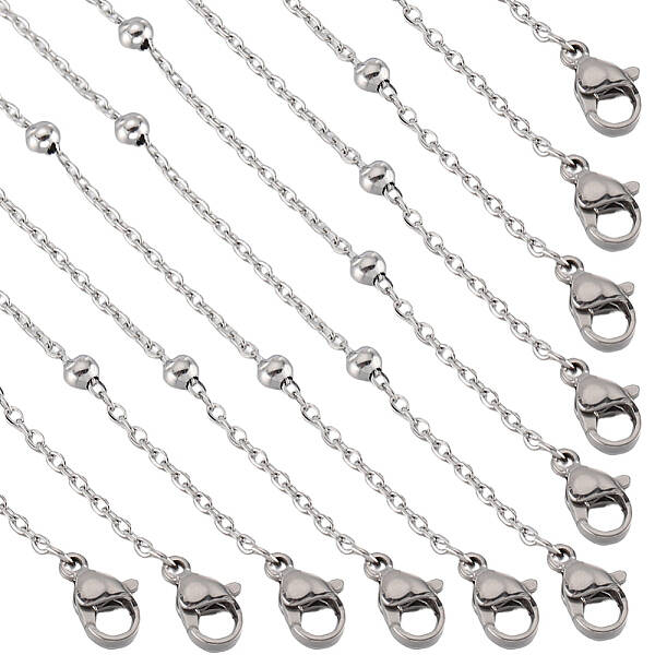 12Pcs 304 Stainless Steel Satellite Chain Necklaces Set