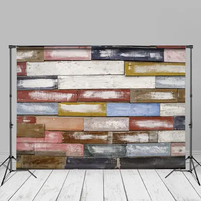 Shabby Colorful Wood Block Wall Photo Booth Backdrop - Aperturee