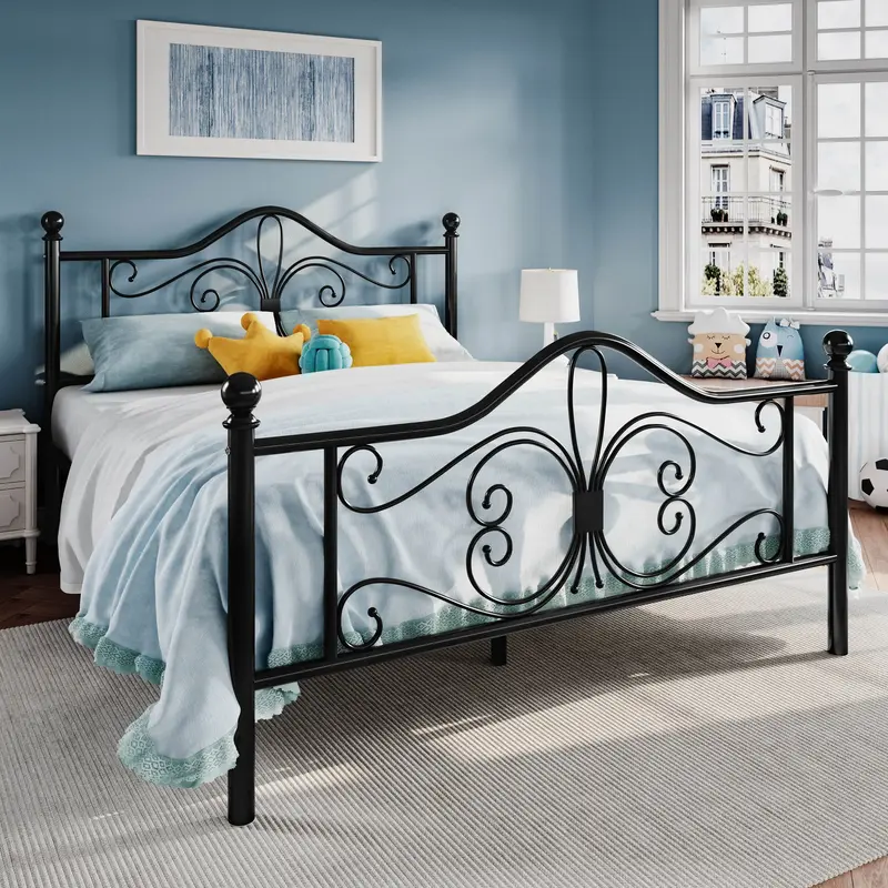 SHA CERLIN Bed Frame with Headboard,【Frame Only No Mattress】Metal Bed Frame with Butterfly Pattern Design Headboard & Foo...